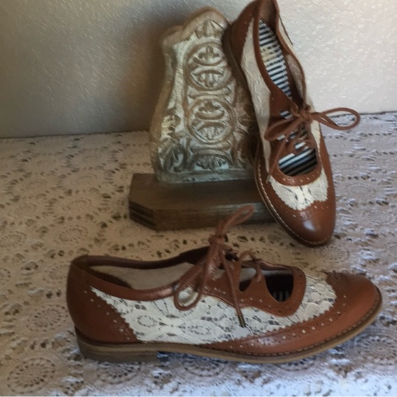 Brown and Cream Women's Lace-Up Shoes - Picture 2 of 5